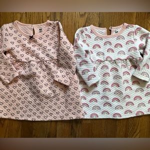 Girls' Long Sleeve Quilted Dress - Pink Heart & White Rainbow Prints